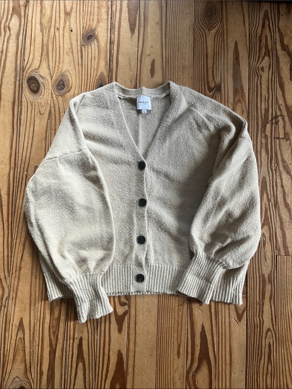 Gilli Neutral Beige V-Neck Button Front Cardigan